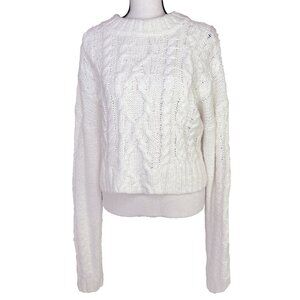 white cropped cable knit longsleeve sweater